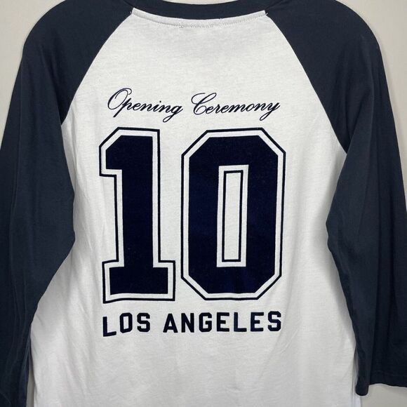 OPENING CEREMONY Mens White Navy Baseball Tee #10 Los Angeles Raglan Shirt Sz S - Picture 5 of 7